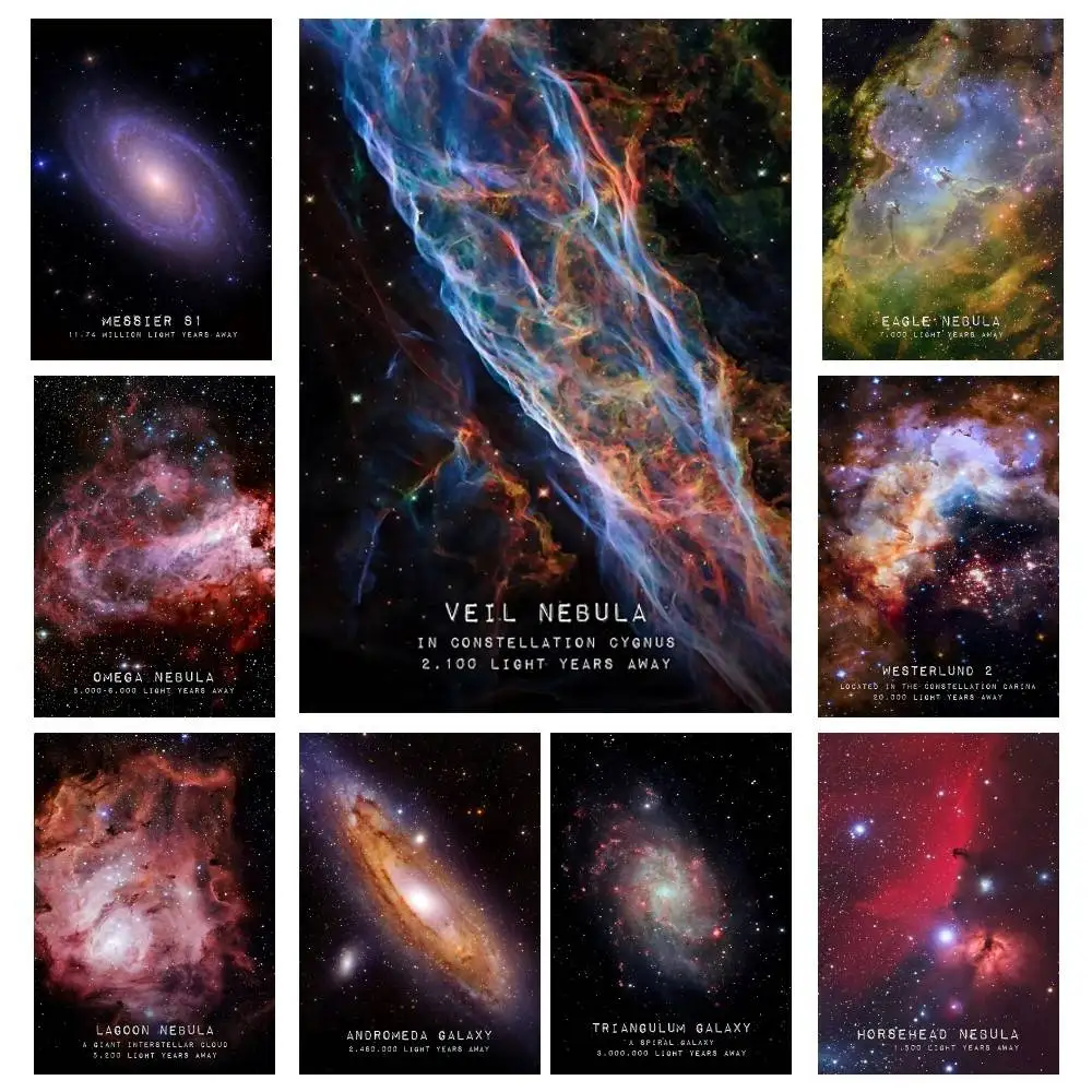Universe Space Veil Rosette Nebula Black Hole Galaxy Posters High Quality Self-adhesive Wall Art Decorations Color Prints Sticky