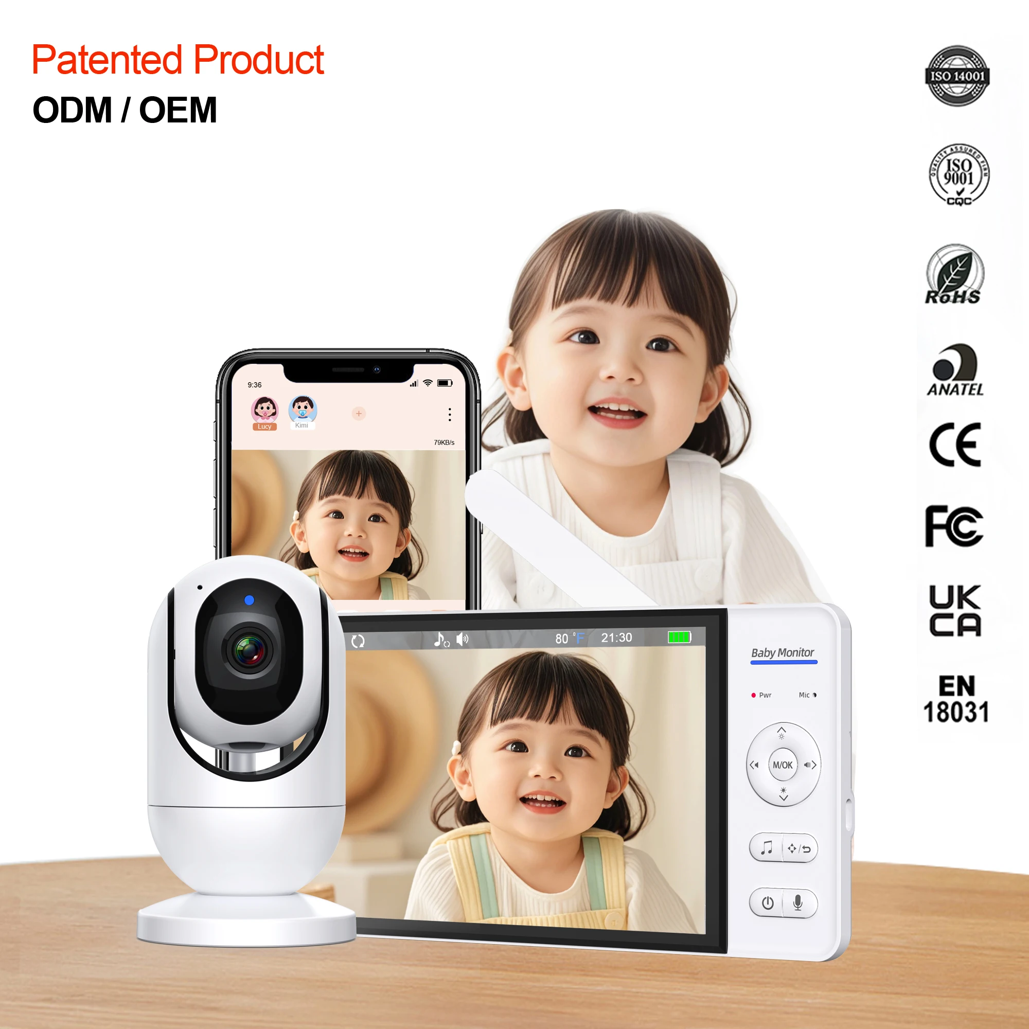 

7-дюймовый HD-экран 1080P, беспроводная видеоняня с технологией 2.4G, аккумулятор 5000 мАч, оповещение о плаче, колыбельные, видео- и аудиокамера