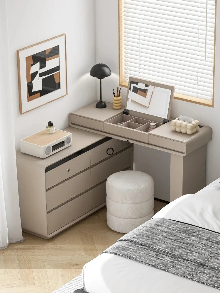 HJ minimalist solid wood clamshell dressing table, bedside chest cabinet, dressing integrated telescopic storage