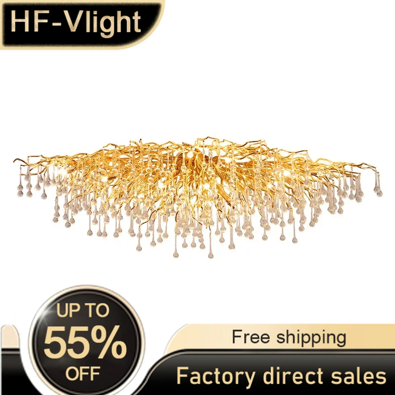 

PostModern LED Golden metal Luxury Branch Tree Crystal Chandeliers Lighting,Lustre Home Decoration Bedroom Living Room Kitchen