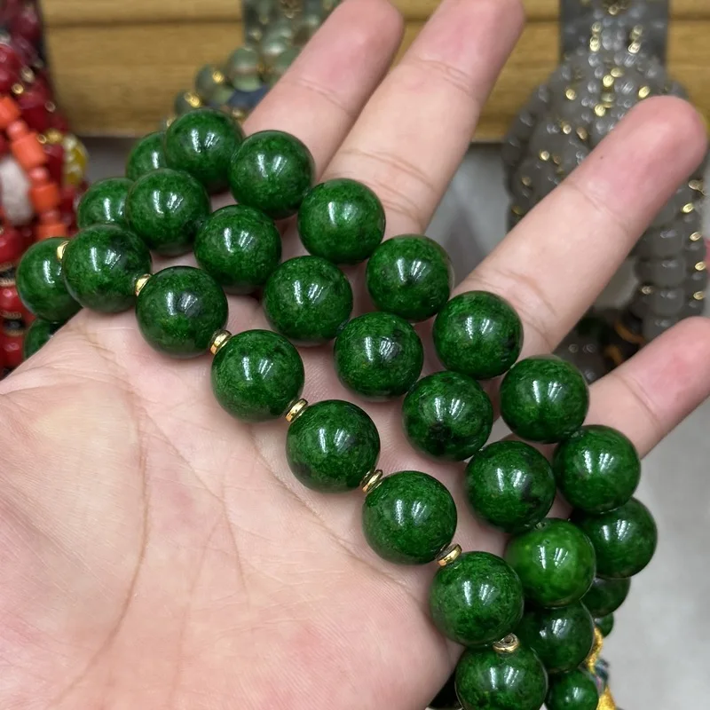 Tibetan green dragon horn single-loop bracelet, hand-held ornament, cultural accessory, pendant, Buddhist prayer beads, car deco