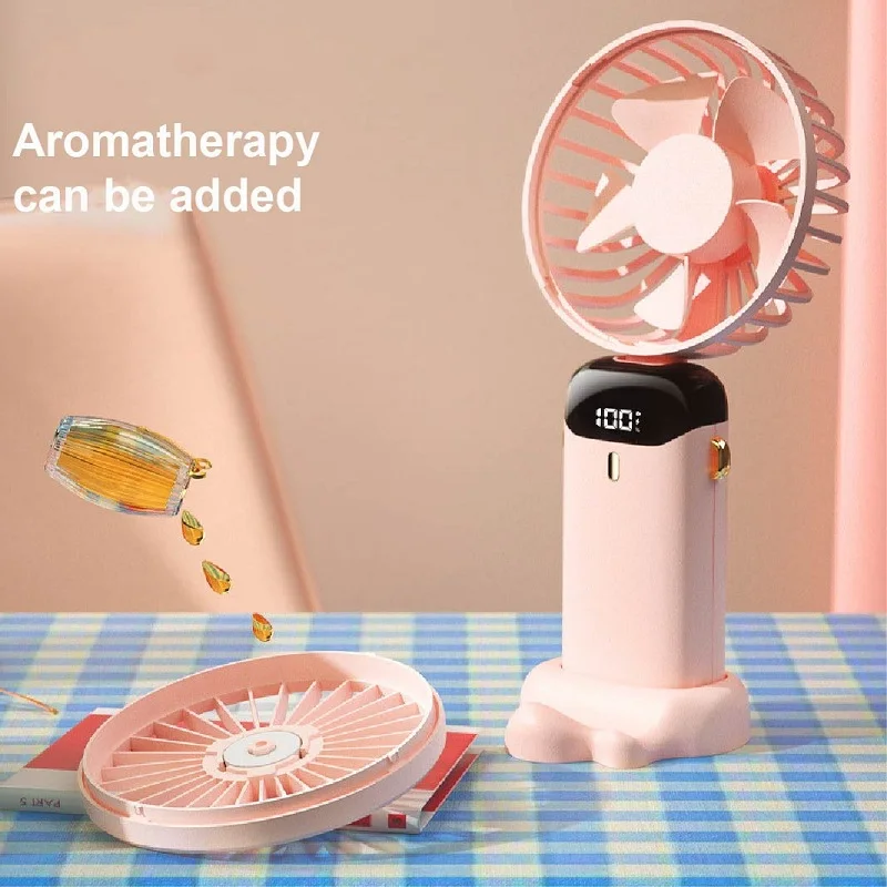 USB Handheld Fan Electric Fan Portable Fan Digital Display Foldable Aromatherapy Fan Office Cooler Air Circulation Conditioner