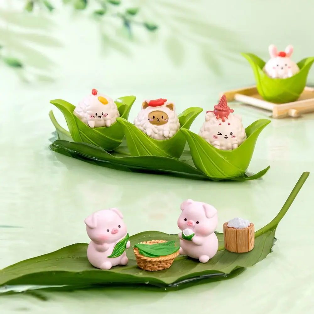 Figurines Miniature Cute Dragon Boat Festival Zongzi Rabbit Micro Landscape Ornaments For Home Decorations Animal Room Decor