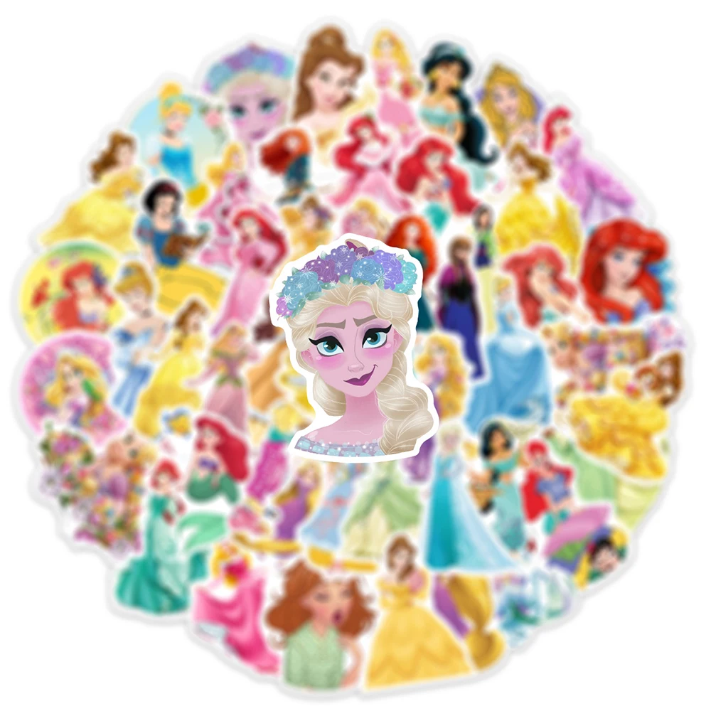 10/30/50PCS Cute Princess Stickers Toy For Kids PVC Waterproof Luggage Laptop Notebook Guitar Suitcase Car Disney Cartoon Decals