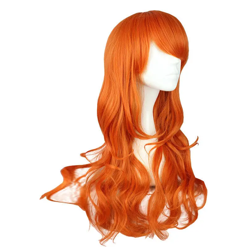 Nami Cosplay Wigs 60cm Women Long Curly Orange Lolita Synthetic Hair