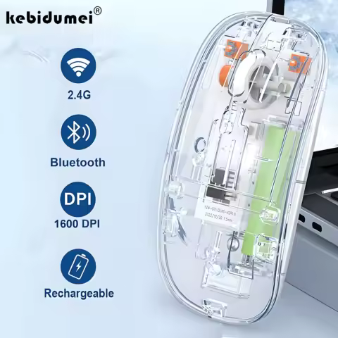 Bluetooth Mouse 2.4G Wireless Mouse Dual-Mode Transparent Mouse 1600 DPI Silent Mouse Rechargeable Mice for PC Laptop Macbook
