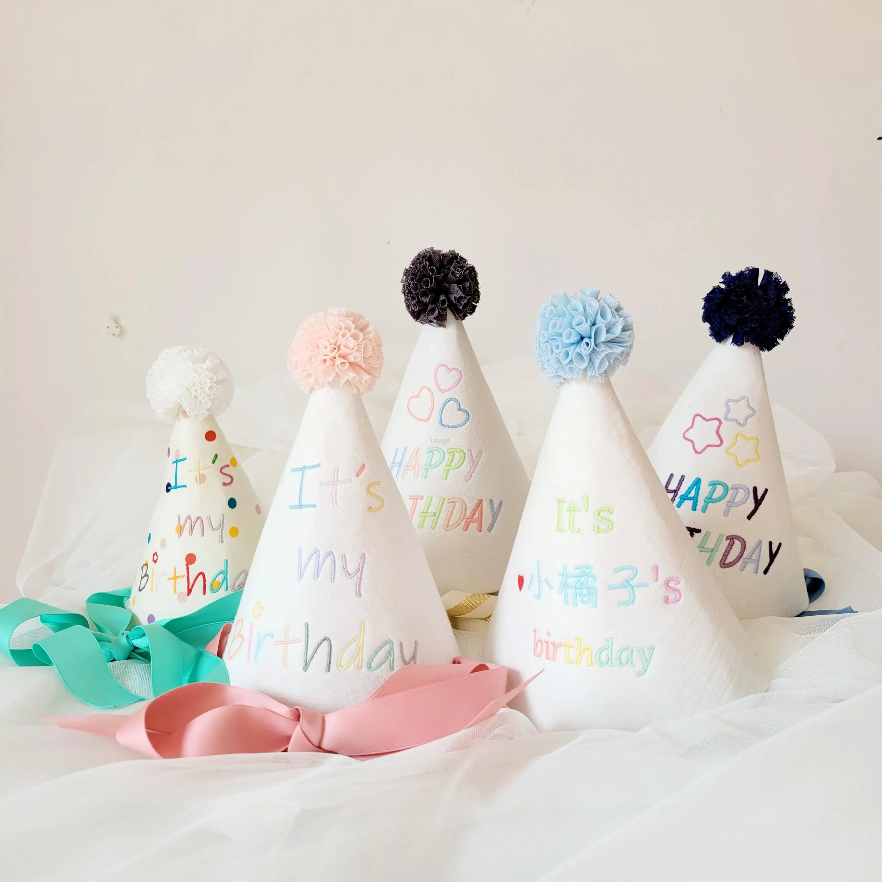 Happy Birthday Hat Embroidery Baby Child Boys and Girls Lovely Colorful Theme Party Decoration Cap Props Shower Gifts