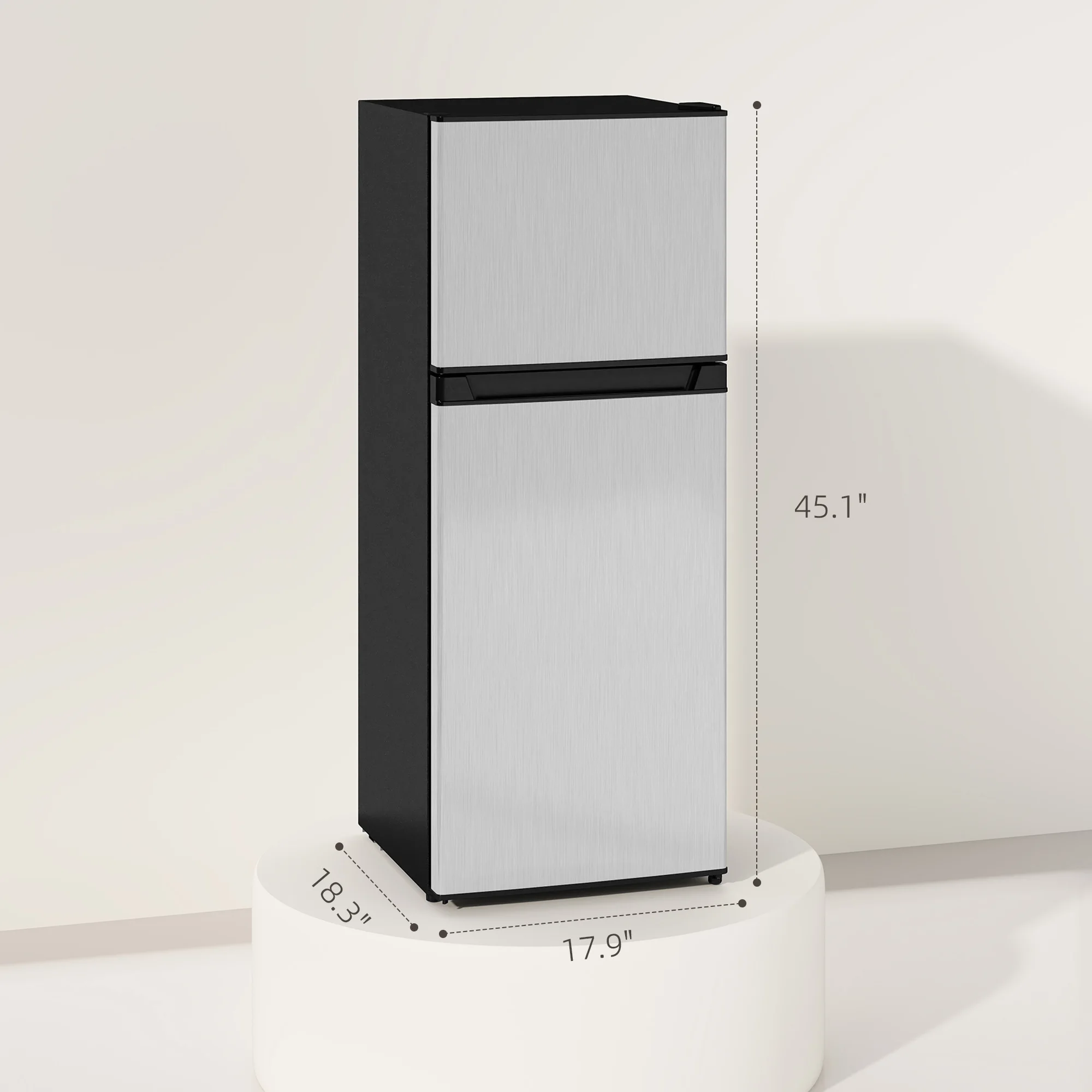 

Black & Silver 2 Door Mini Fridge with Freezer, Compact Refrigerator (-4℉~10.4℉ Freezer & 28.4℉~50℉ Fridge), for Bedroom, Dorm, Office, Apartment, Keep Food & Drinks Fresh