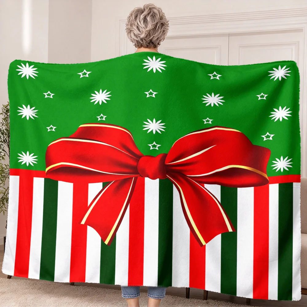 1PC Christmas Bow Print Wearable Blanket-Soft and comfortable for both men and women. Great for everyday use, holiday gifts, cam