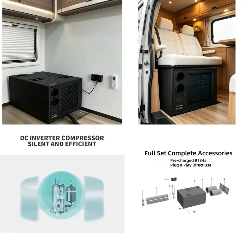 HILLZOUND CU20 Universal 24V/12V Air Conditioning RV Camper Truck Auto Parking 8000BTU Underbench AC Unit Full DC Conditioner