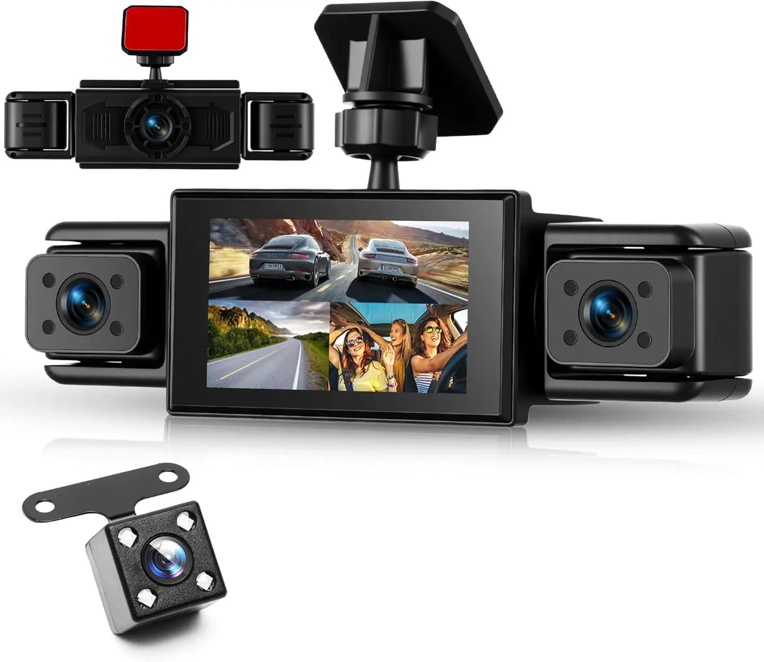 

360° FHD 1080P Car Dashcam, 4 Channel Front Rear, IPS Night Vision, Loop Recording, 24H Parking Mode