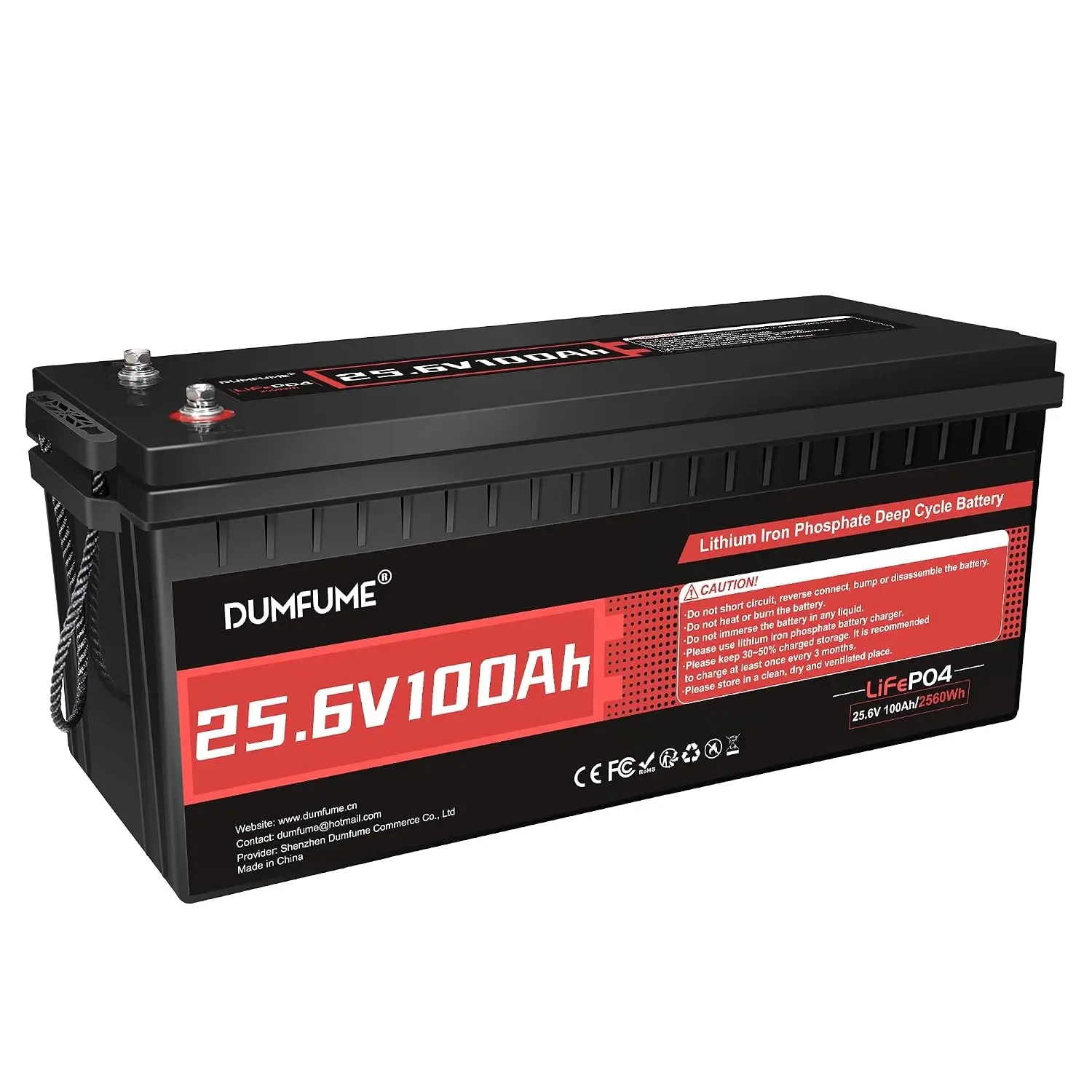 25.6V 100Ah LiFePO4 Battery with 100A BMS, RV Solar Marine Off-Grid Power Storage, Customized