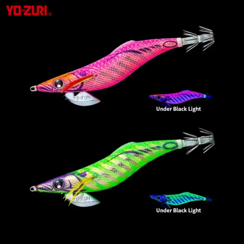 YO-ZURI A1753 توهج قارب البحر الصيد ليلة توهج الروبيان الخشبي EGI الرقص ذيل كبير الحبار الطعم إغراء Luya