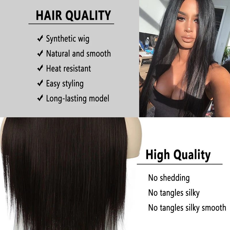 Long Straight Wig Synthetic Hair Middle Part Lace Front Wigs Ombre Brown Glueless Hair Long Straight Wigs For Women Daily Use