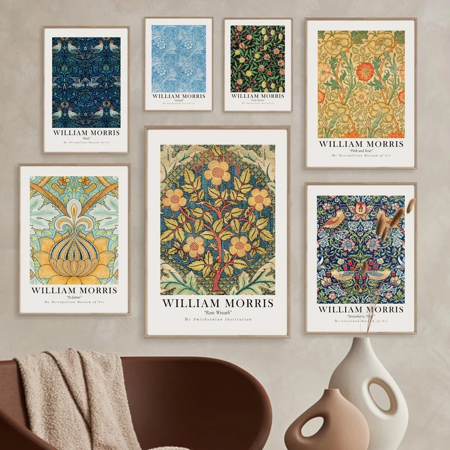 

William Morris Rose Wreath Cross Stitch Pattern Wall Art Print Canvas Painting Vintage Floral Poster Decor Pictures Living Room