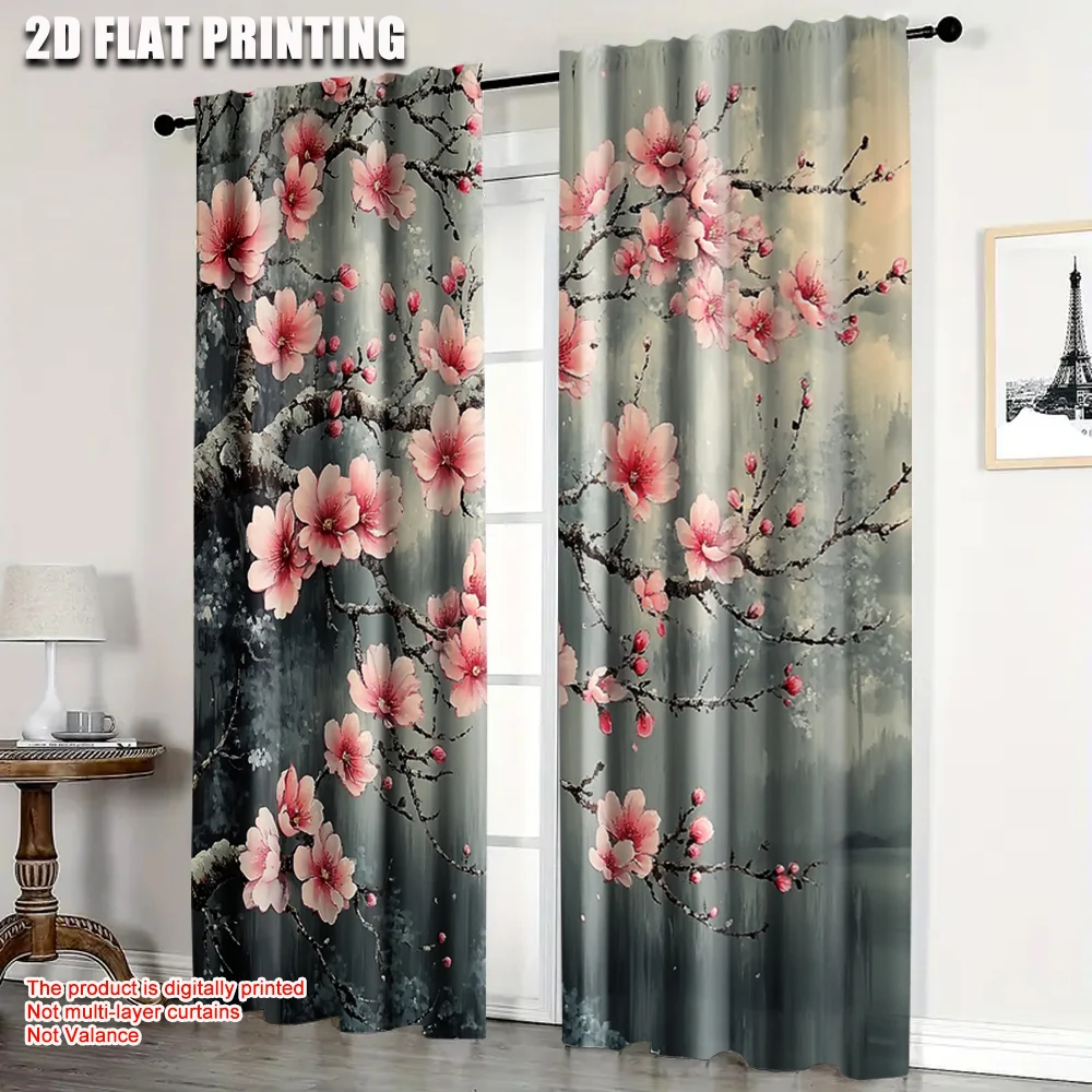 2pcs, Curtains Roller Blinds 2D print Cherry Blossom1 Versatile Durable Polyester (without rod) Versatile All for Bedroom &