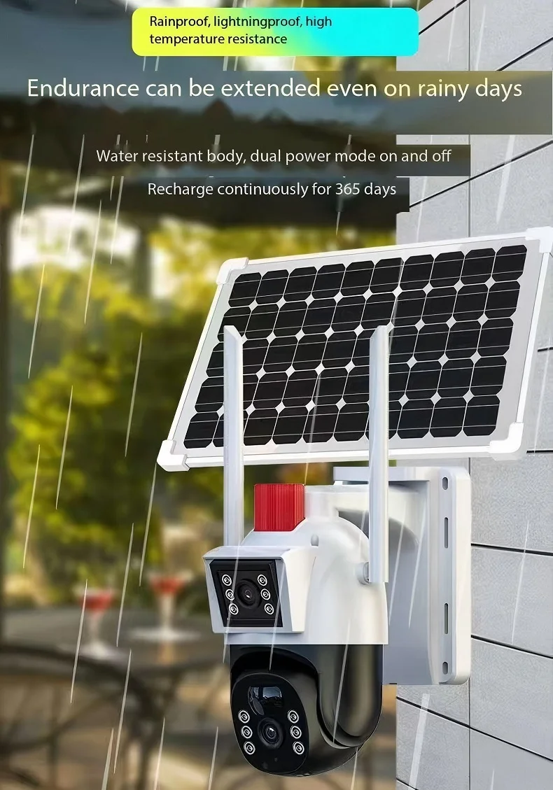 Solar Powered Outdoor Security Monitoring Camera, Dual - Lens, Night Vision, High Definition. Suitable for Home, Garden &Farm