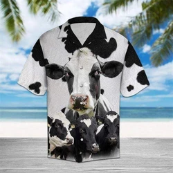 New Men's Shirts Hawaii Tropical Style Animal Pattern Short Sleeve Aloha Blouse Cow Print Summer Casual Hawaiian Funny Camisa