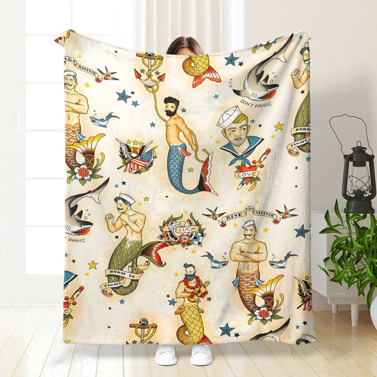 

Mermaid crew member Printed Blanket for Sofa Bed Travel Camping Living Room Office Conditioning Blanket for All Seasons Gifts