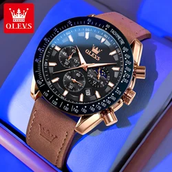 OLEVS 9957 Silicone Strap Quartz Watch for Men Luxury 45mm Big Dial Chronograph Moon Phase Waterproof Sports Men's Wristwatches