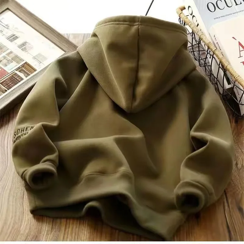 Boys Padded Sweatshirt Winter Big Kids Cotton Thermal Pullover Autumn Plus Velvet Thick Warm Tops Children\'s Clothing 5-14 Years