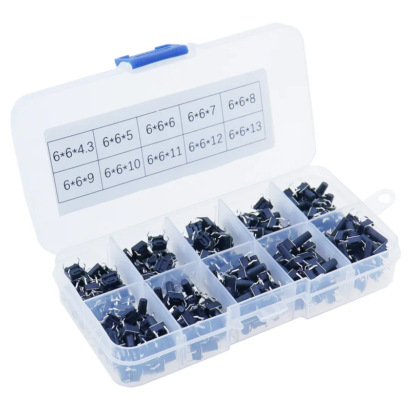 

10 models 200pcs/100PCS 6*6 Tact Switch Tactile Push Button Switch Kit, Height: 4.3MM~13MM DIP 4P micro switch 6x6 Key switch