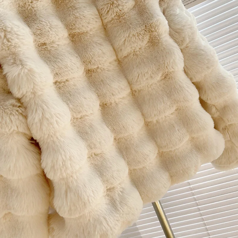 Otoño Invierno 2025 abrigos de piel sintética de visón para mujer chaquetas cortas sólidas cuello redondo manga larga punto abierto suelto grueso elegante Casual