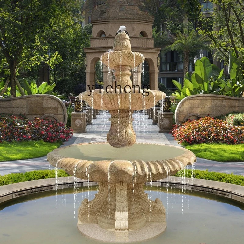 

LSL Stone Carving Fountain Water Flow Ornament Yellow Rust Stone Sculpture Courtyard Garden Fish Pond Rockery Landscape