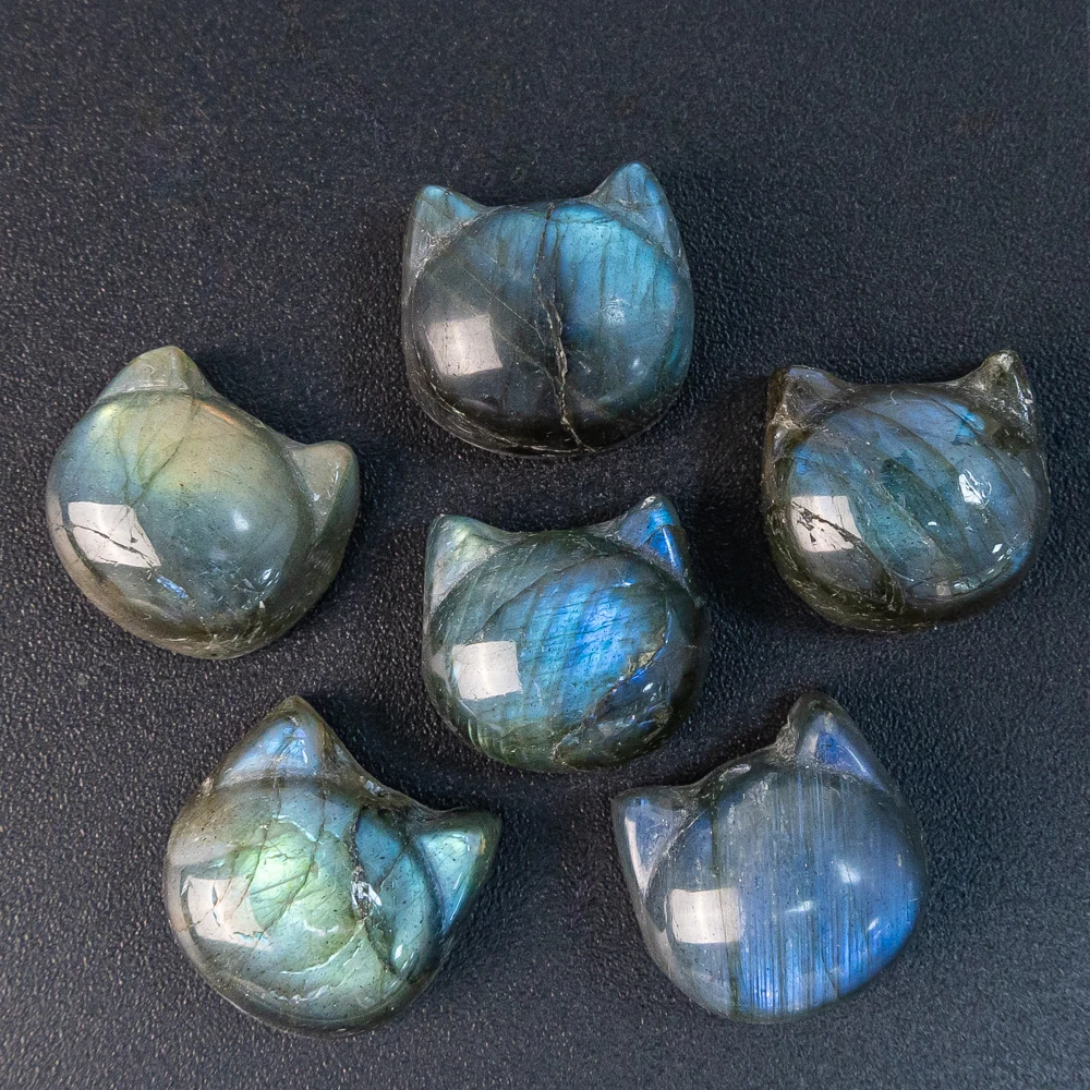 

Yellow Blue Flash Labradorite Pendant 14X15X10mm Hand-Carved Cat Head Gemstone Blank for Luxury Jewelry DIY