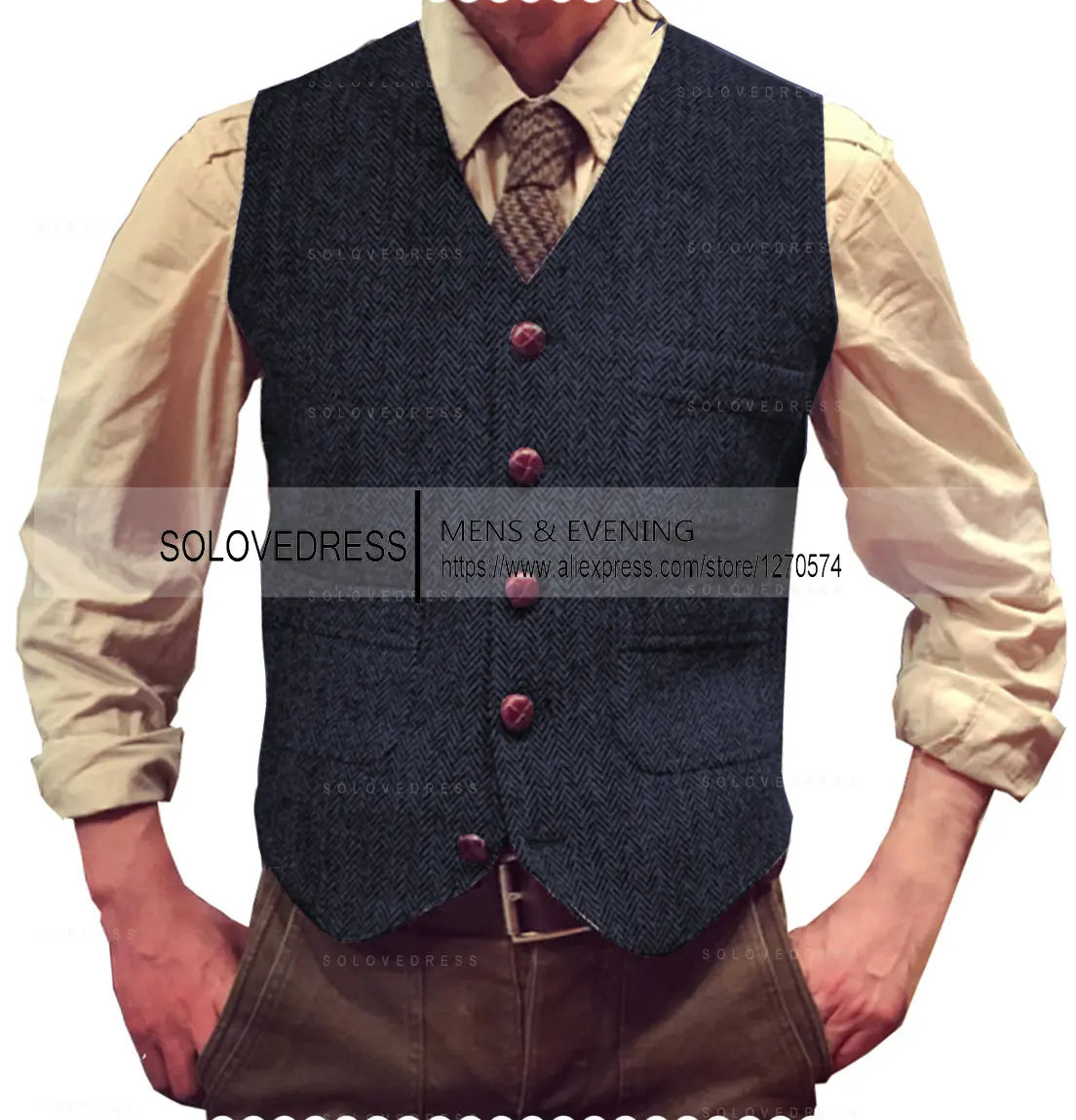 Men\'s Suit Vests Herringbone Tweed Tweed V Neck Formal Business Vest Waistcoat Groosman For Wedding For Jacket