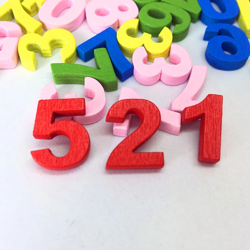 

100 Pcs Colorful Digital Wooden Blocks Made Crafts Embellishments Assorted Colour Numbers Children Letter