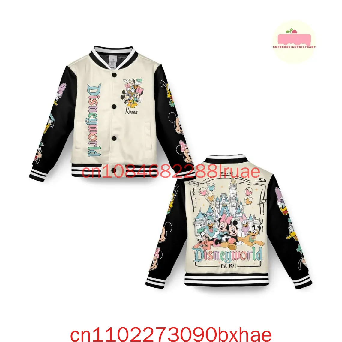

2026 New Personalized Disney Varsity Jacket 3D Print Custom Disney Mickey Kids Youth Adult Varsity Jacket