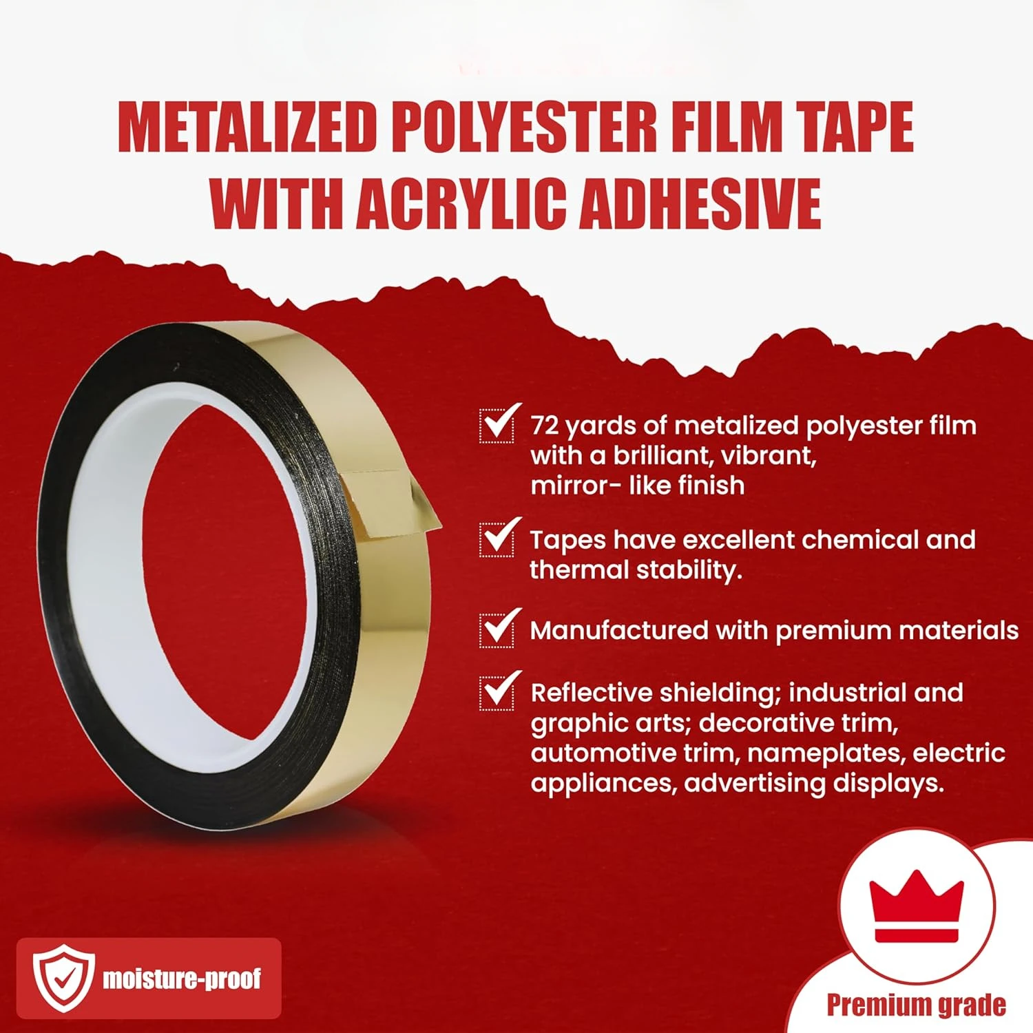 T.R.U. MMYP-1 Metalized Polyester Film Tape with Acrylic Adhesive. Multiple Colors Available. 72 Yards. (Gold, 2 in.)