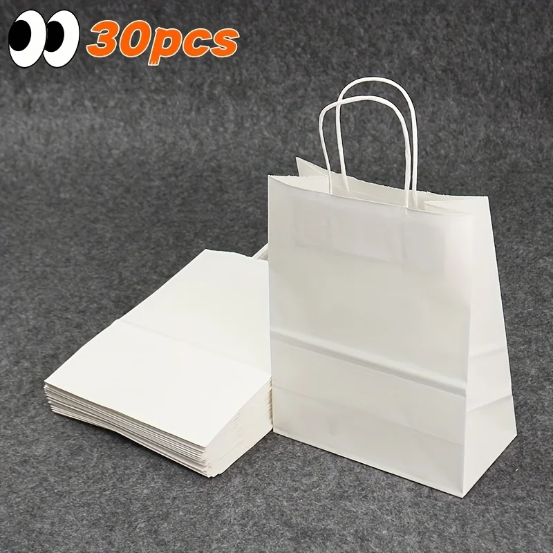 30 Stück faltbare Kraftpapiertüten mit gewebten Griffen, umweltfreundlich, zum Einkaufen, Geschenk, Party, Hochzeit, Einzelhandel, Verpackung, langlebige Tragetaschen