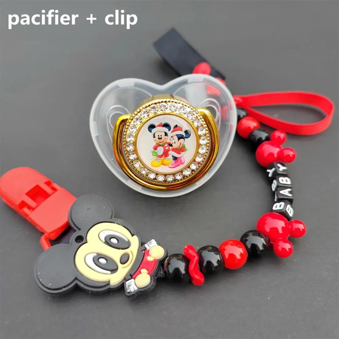 2024 Baby Pacifier Clip Christmas Mickey Minnie Print Baby pacifier Luxury baby Pacifier Baby Shower Gift Silicone toddler teeth