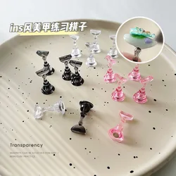 5Pcs Plastic Nail Stand Tips Holders Chess Shaped Fingernail DIY Magnetic Training Practice Display Manicure Nail Tool