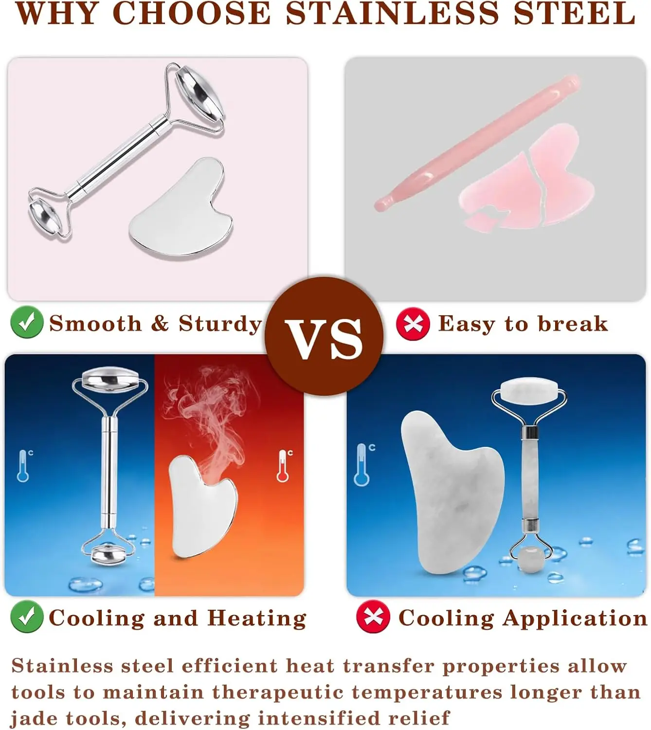 304 مجموعة الأسطوانة غير القابل للصدأ للوجه والرقبة والعين أداة تدليك الوجه الرعاية الصحية كشط مجلس العضلات أدوات العناية بالبشرة الجمال