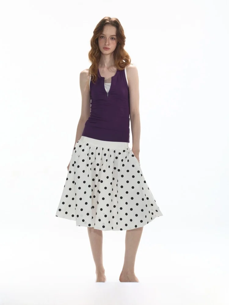 

Bs MidSkirt Wide Waist Color Blo Polka Dot A-Line Skirt Stand Fit Commute Sle Cotton 00% mid Long Skirt
