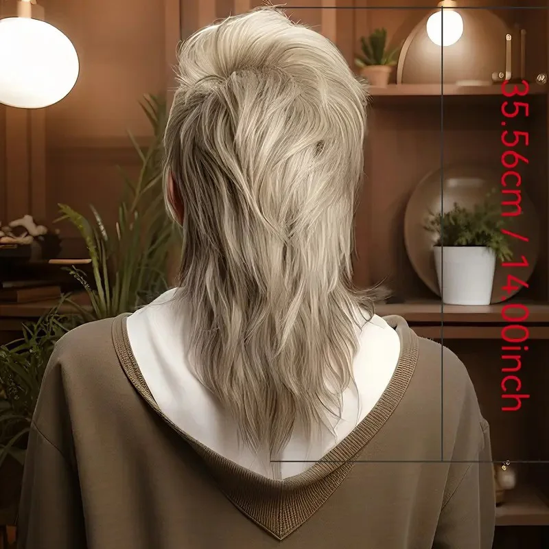 باروكة رجالي طراز الثمانينيات بتصميم رأس الثعبان، إكسسوار تنكري للحفلات، شعر كثيف متوسط الطول، باروكة موليت للرجال