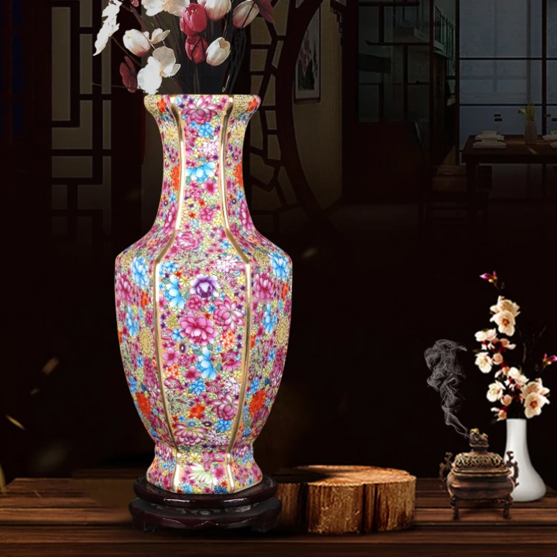 Jingdezhen Enamel Color Flower General Tank Ming Qing Classical Chinese Style Antique Living Room Study Ornament