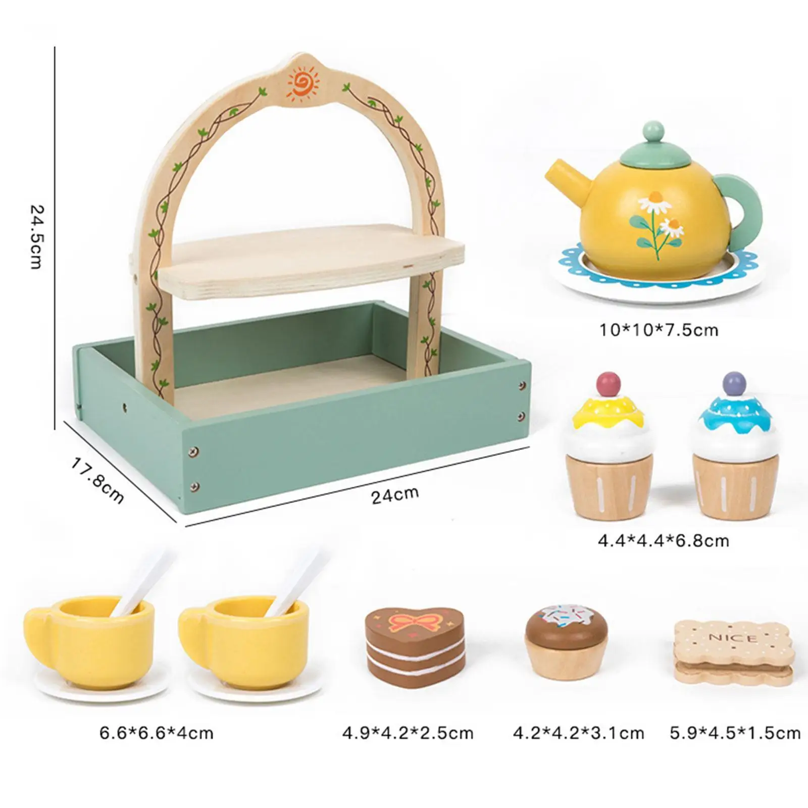 Wooden Tea Party Set Kitchen Accessories Tea Set Wooden Toys for Age 3-6 Kids Children