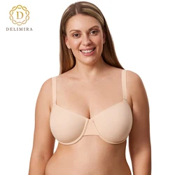 DELTMIRA Women's Inbarely Plus Balconette Bra Plus Size Full Coverage Seamless Unlined Underwire Bras