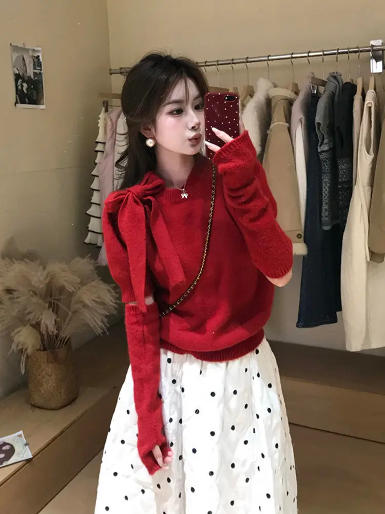 

Корейский вязаный свитер-база для женщин, осенне-зимний дизайн, модный топ с узлом