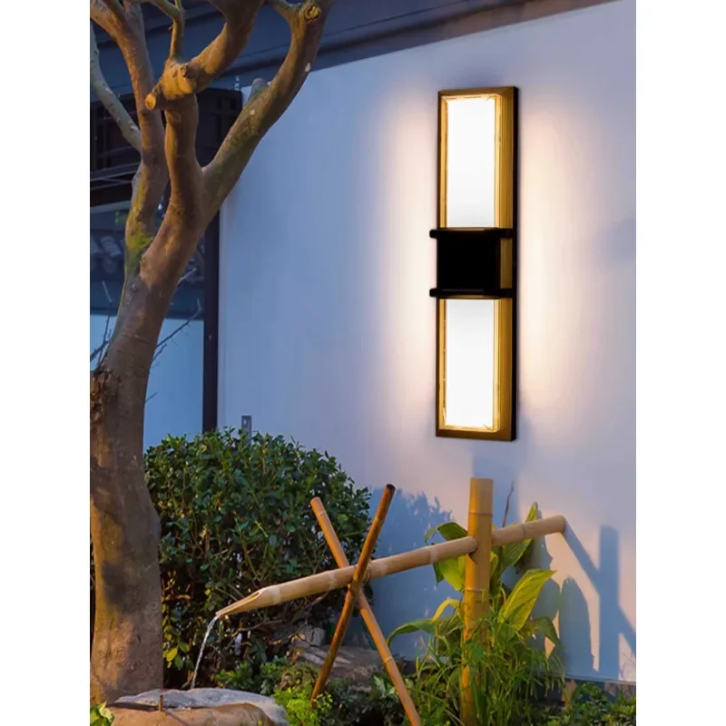 New IP65 waterproof gold cylindrical square strip outdoor garden wall light sensor luxury modern aluminum alloy LED light