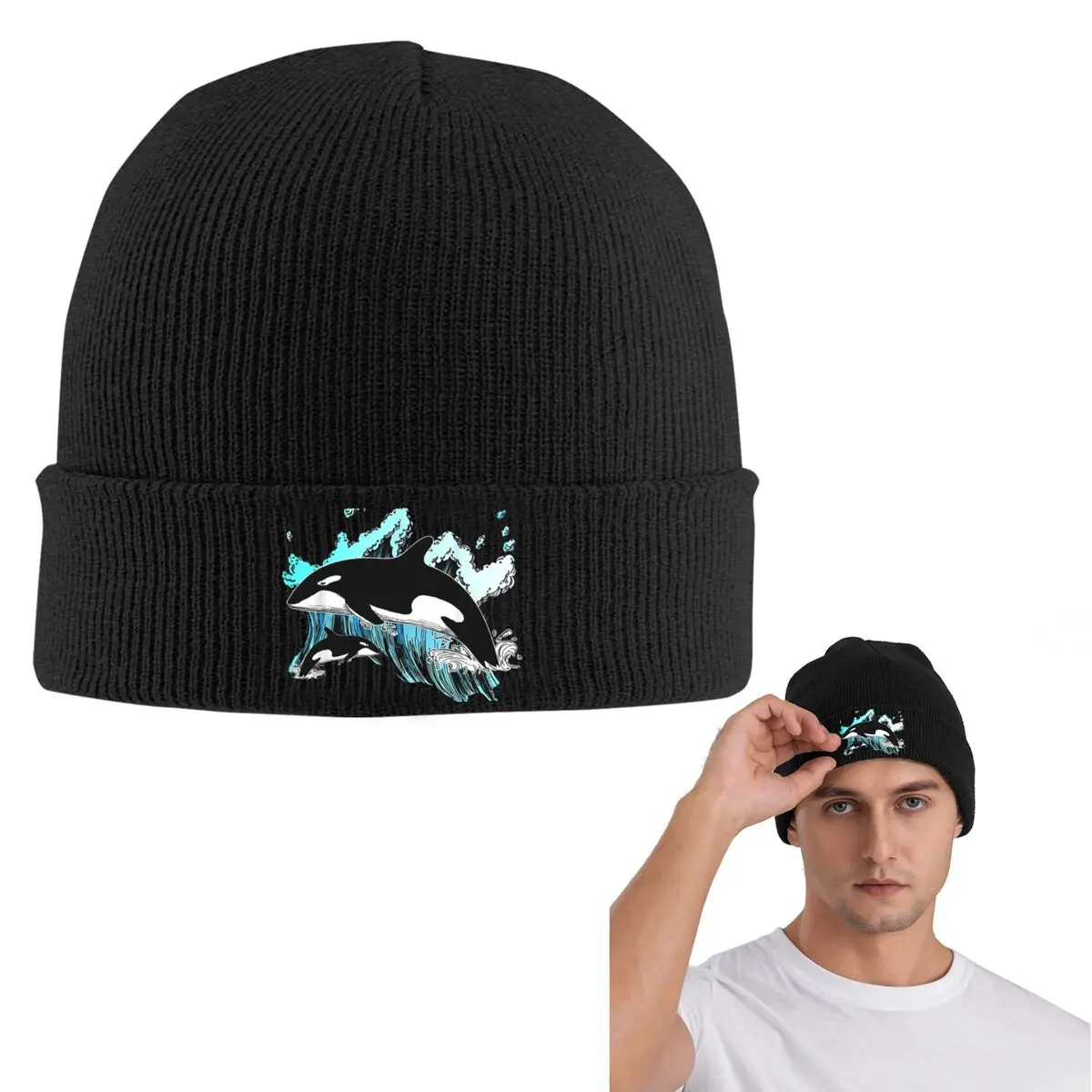 Orca Aquatic Sea Ocean Top Tees Killer Whale Knitted Cap Fashion Bonnet Hat Autumn Winter Outdoor Beanies Hats for Unisex Adult