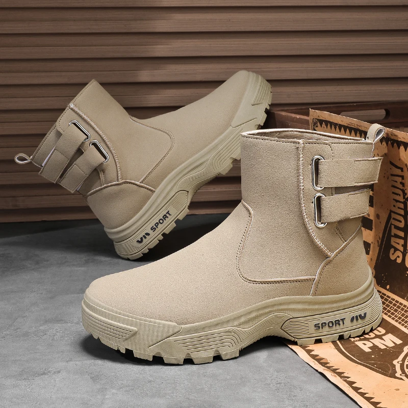 

Autumn and Winter Suede Booties for Men Outdoor Platform Ankle Boots Man High top Motorcycle Shoes Comfortable Snow Boots Men