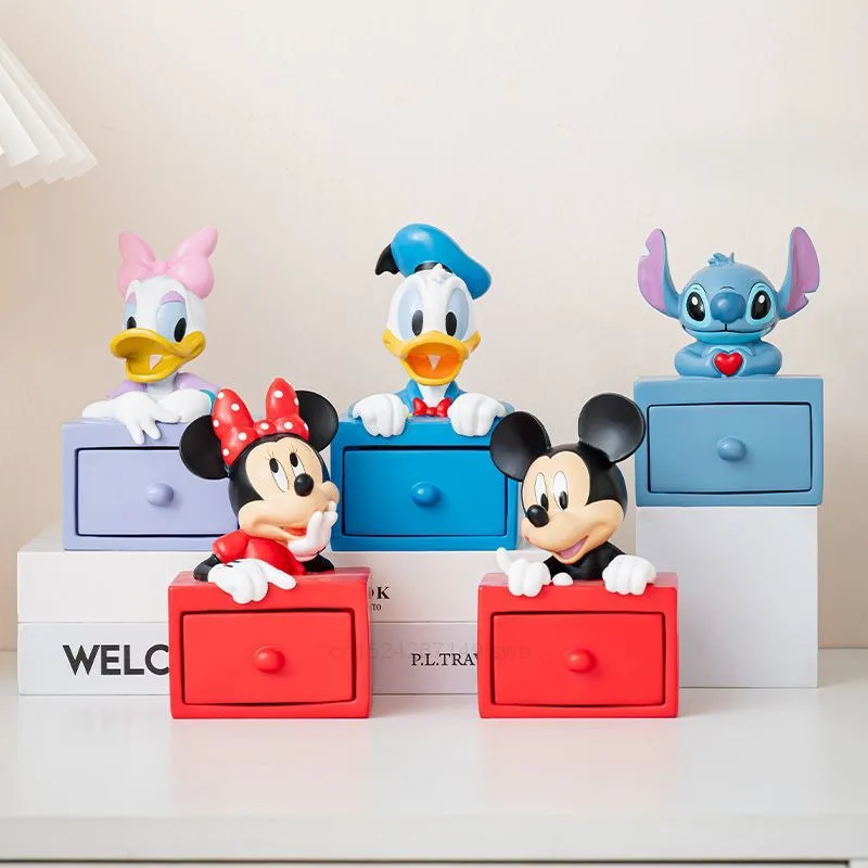 

Disney Cute Stitch Resin Decorative Box Mickey Minnie Pendant Ring Necklace Jewelry Storage Box Home Decoration Cartoon Fun Gift