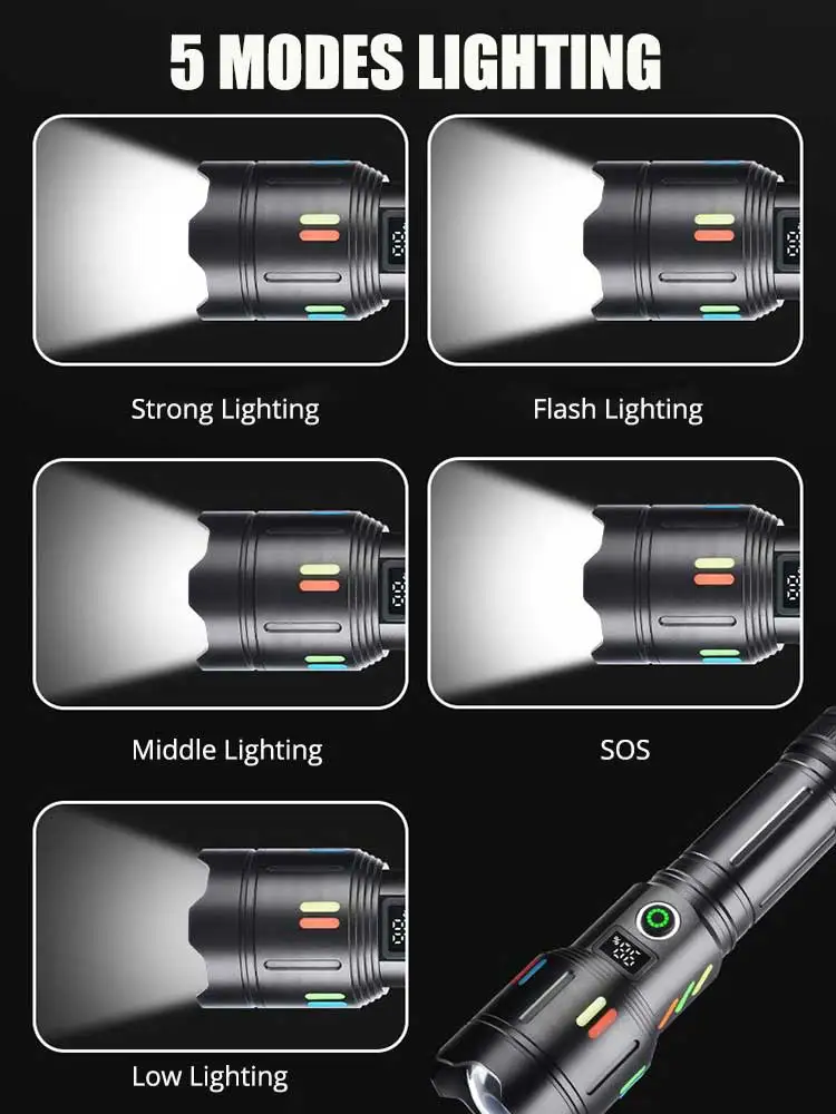 Super Bright 30W Led Flashlights Ultra Powerful Rechargeable Flashlight Fluorescence Lamp Power Bank 600W Torch Zoom 1500 Meters