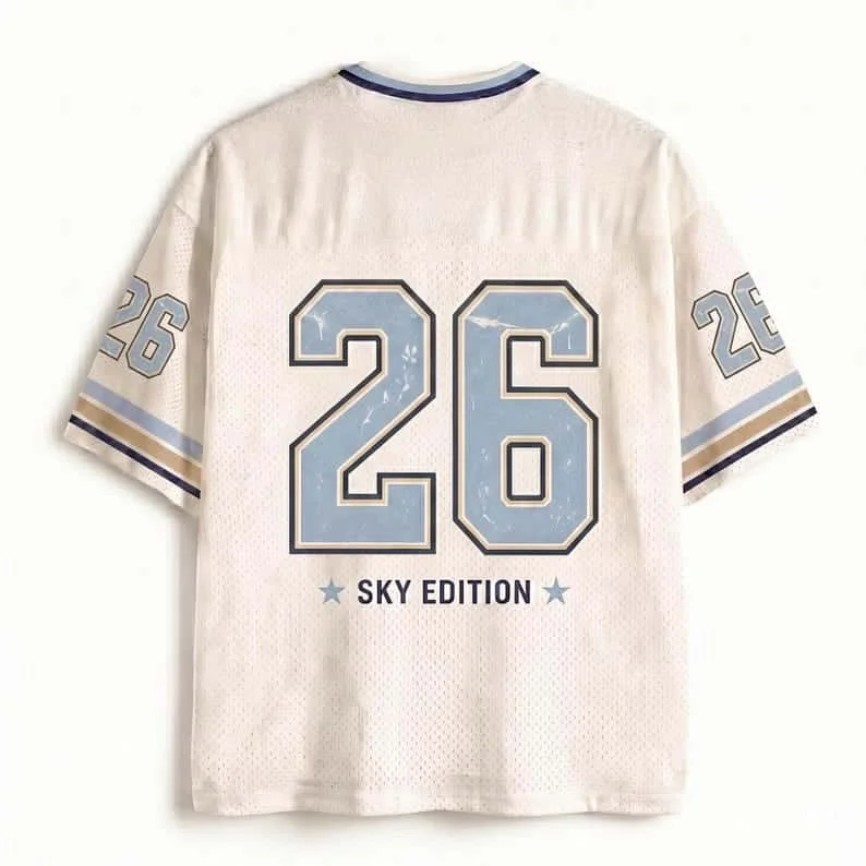American Vintage Football Mesh Short Sleeve T-Shirt for Kids, Adults, Family, Couples, and Versatile Loose Fit Breathable Top