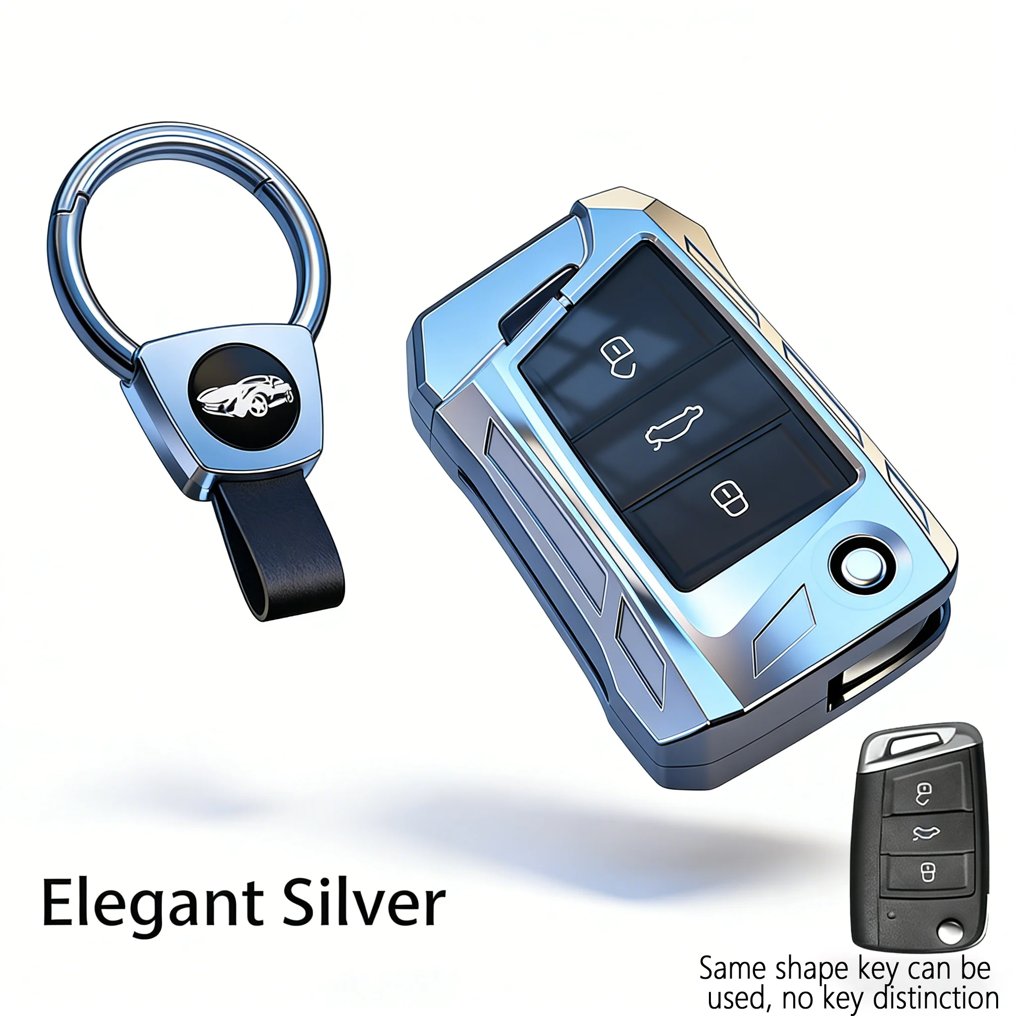 

Gun Color Metal Car Key Fob Cover Case with Keychain for Volkswagen VW Lavida Bora Tiguan Magotan Sagitar Polo Lamando, （B）